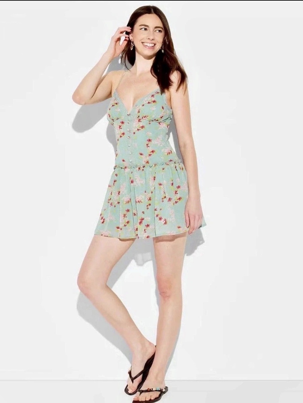 NWT Wild Fable Mini Dress Floral Green & Red